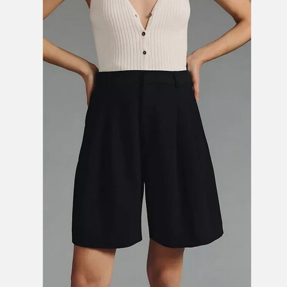 Anthropologie Maeve The Avery Pleated Trouser Shorts Bermuda Black 12 NWT